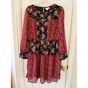Indigo Thread Co Floral Print Long Sleeve Dress Black Red Boho‎ Chic